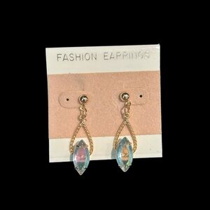 Gold Tone Light Blue Stone Pierced Earrings